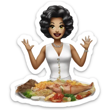 A dinner platter with a drag queen standing on it sticker