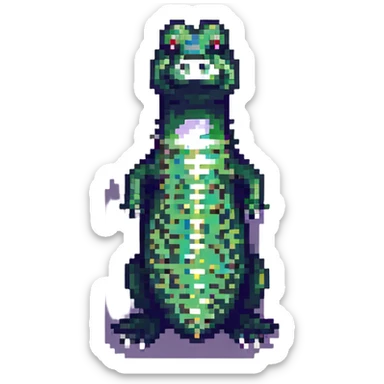 a caiman, pixel art style sticker