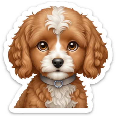 Cinematic Noble Apricot Cavoodle Portrait Emoji, Poised and regal, with a compact, cuddly build and a soft, curly apricot coat accented by gentle white markings, deep-set soulful brown eyes, Simplified yet sharp and sophisticated features, highly detailed, glowing with a soft, dignified glow, high shine, intelligent and affectionate, stylized with an air of elegance, focused and attentive, soft glowing outline, capturing the essence of a watchful and confident companion, so majestic it feels as though it could step out of the screen with effortless authority! sticker