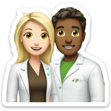 Blonde female pharmacist and male brunette chemist in love  sticker