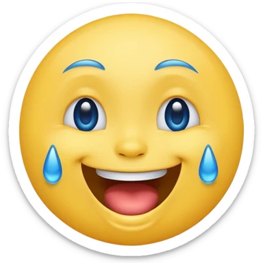 Emoji, yellow round laughing face, blue tears of joy on it  sticker