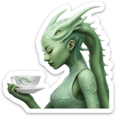 Photo realistic, alien female green,  on white china dragon infinite story sticker