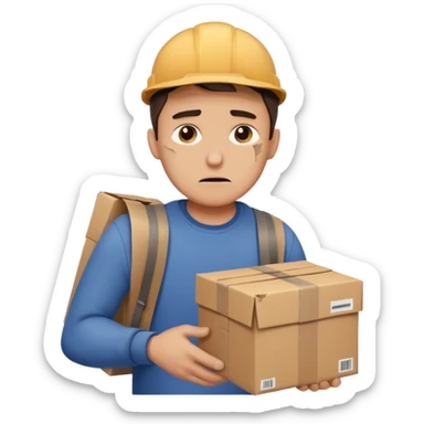 Hombre triste entregando paquetes destruidos (mensajero) sticker