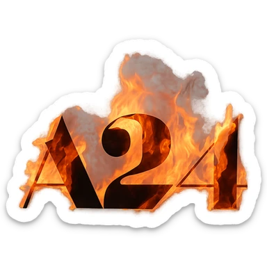 Add realistic, dramatic flames engulfing the A24 logo with a bold and cinematic look, no background. sticker