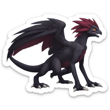  Cool Edgy Cute Black Digimon-Fakemon-Raptor-Reptile with maroon-colored mane full body sticker