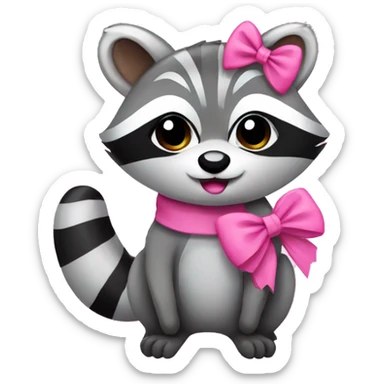 cute raccoon with a pink bow sticker