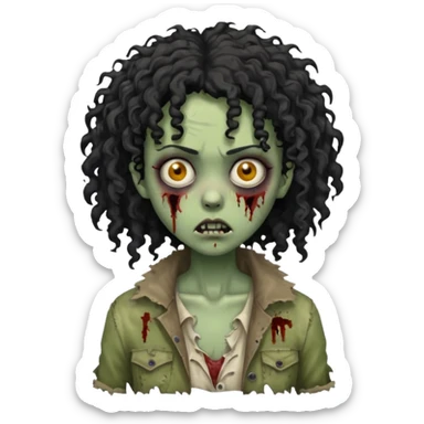 Black curly head girl zombie sticker