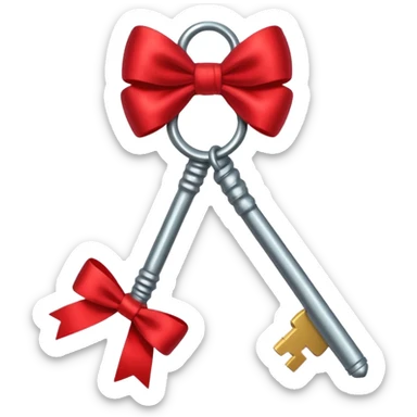 keys tied with a red bow sticker