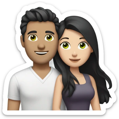 White Vietnamese man with straight black undercut hair and a white brunette woman with green eyes and long wavy hair tightly hugging each other  sticker