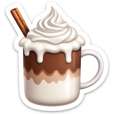 white mug of hot chocolate with marshmallows and whipped cream sticker