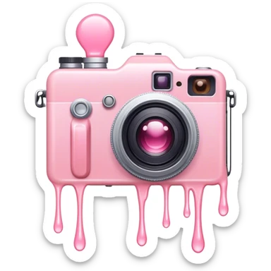 Light pink liquid dripping over a camera sticker