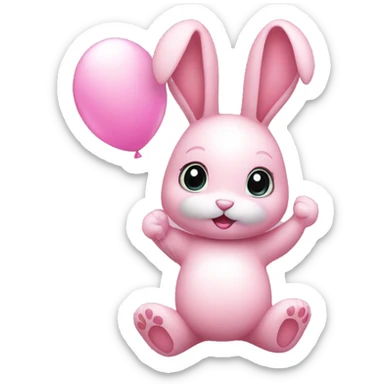 Baby pink bunny holding inflatable balloons  sticker