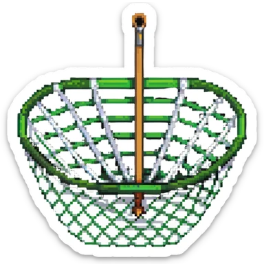 A bug-catching net with a green handle and white mesh net sticker