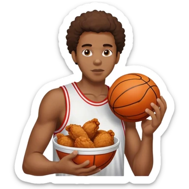 Black person eating chicken with a basket ball in the Oder hand sticker