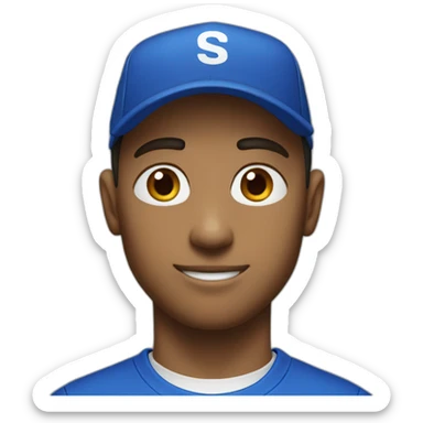 Men with a blue cap with a white "SK" and tshirt sticker