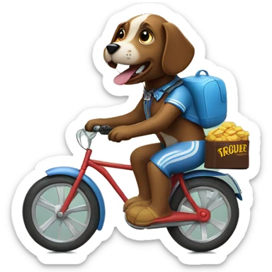  a dog riding a bike with a helmet on with a chocolate bar in his mouth with Slippers on sticker