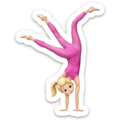 dancer-gymnast child with blonde hair in pink tights doing a handstand sticker