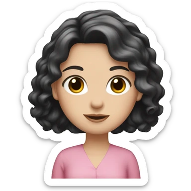 White girl with black wavy hair, pink blouse and hazel eyes  sticker