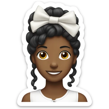 Black teen, who is rich , smiling , with white Bow in her hair,she has locks,holding a Rottweiler ￼ sticker