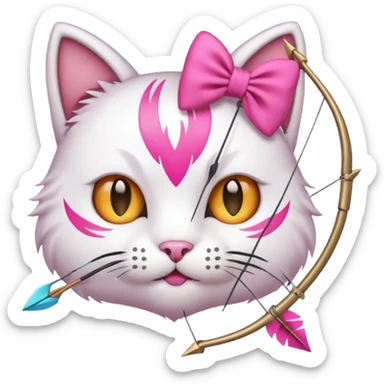 Emoji cat head white emoji with pink bow and arrow sticker