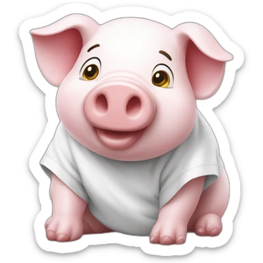 Un cochon doudou avec un t shirt blanc qui mange sticker