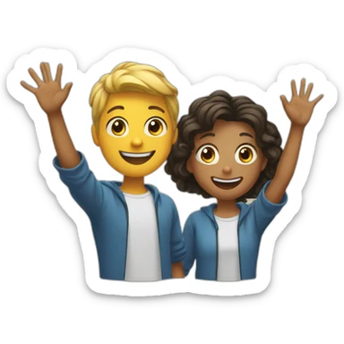 two students raising their hands happily sticker