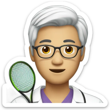 asian doctor with tennis racquet sticker