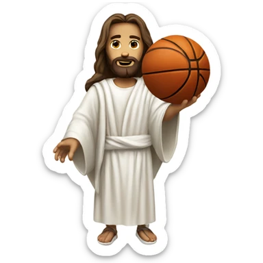 Jesus in a white robe dunking a basketball sticker