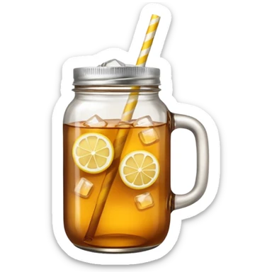 mason jar without any straws, 2d, in google emoji style, no face, simple with little shading, mason jar with ice lemon tea but no lemons and no ice visible.  sticker