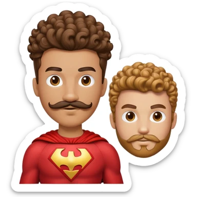 young teenage superhero sidekick with impressive curly mustache, smaller version of beard superhero costume sticker