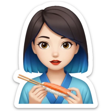 A GIRL with dark brown hair AND blue ombre hair eating sushi  sticker