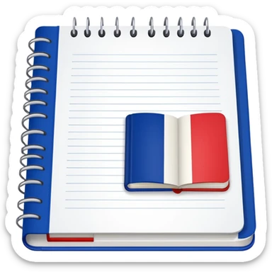 open notebook with French flag on the page sticker