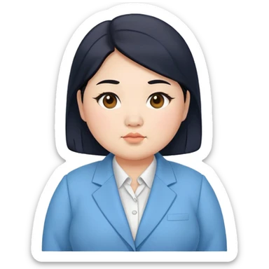 chubby asian waman round eyebrow medium black hair wear skyblue suit  sticker