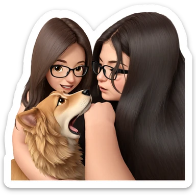 happy girls with their dog sticker