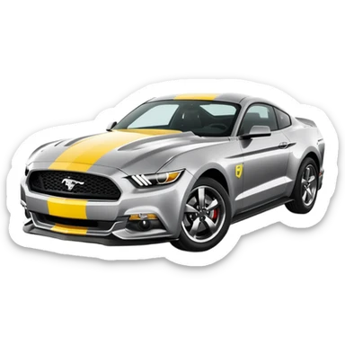 Ford Mustang with center black strip design and in written 309 and in front real pony logo in yellow colour  sticker