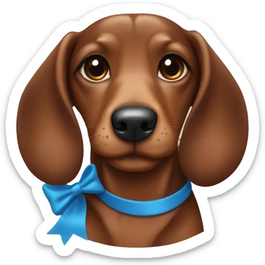 girl brown sausage dog with blue bow sticker