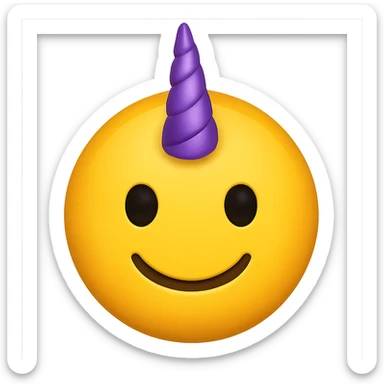yellow face with purple unicorn horn, digital illustration, emoji style sticker