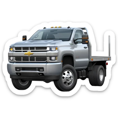 A silver 2020 Chevrolet 3500 pick up dually with a silver flatbed  sticker