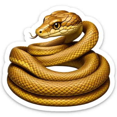 cinematic-python-realistic-full-body-coiled-emoji,-thick-scaled-body-looped-tightly,-intricate-brown-and-gold-patterned-scales-reflecting-light,-head-tilted-dramatically,-slitted-eyes-staring-calmly,-simplified-yet-realistic-focused-features,-highly-detailed,-glowing-with-an-almost-sarcastic-glow sticker