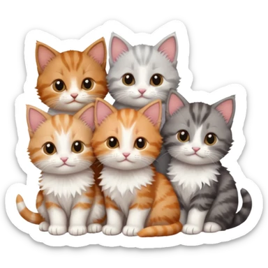 6 tiny kittens cuddling together all different colours, the first one is grey and white, the second is ginger and white and the third is brown tabby and white sticker