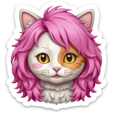 calico cat wear curly pink hair wig sticker