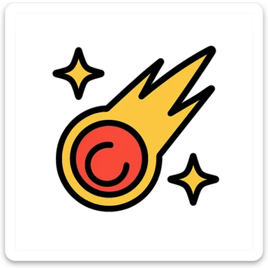 Brawl Stars pin with a meteor streaking down, surrounded by sparkles, bold outlines, vibrant colors sticker