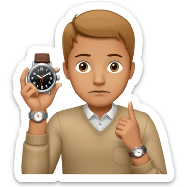 bored man pointing at his watch on his wrist sticker