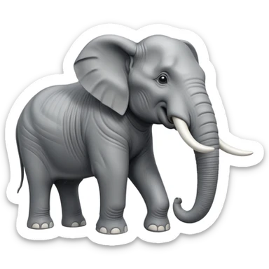 A giant 3D cartoon elephant in side view, towering and muscular, long tusks forward, thick textured skin, dust swirling around, strong sunlight and dramatic shadows, Memoji-style but intense and powerful. sticker