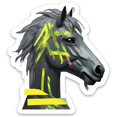 .Zombie_ Vaporwave black holographic oilslick zombie unicorn yellow caution tape graffiti Pegasus  sticker