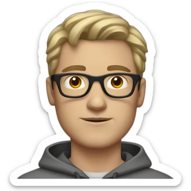 White man with black tinted glasses and black hair in a gray hoodie sticker