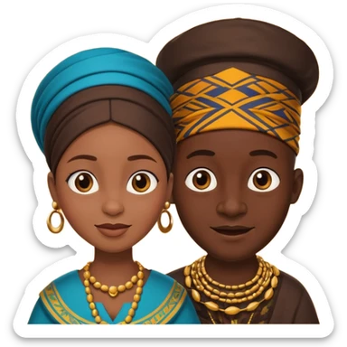 African parents, lively expressions, cultural details, playful toon style sticker