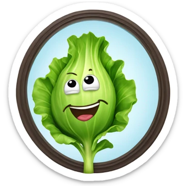 lettuce with a happy face holds a mirror in his hand and looks at it sticker