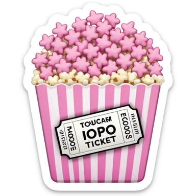 pink popcorn with 2 movie tickets sticker