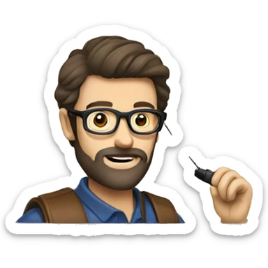 Man glasses beard dark brown hair using ham radio sticker